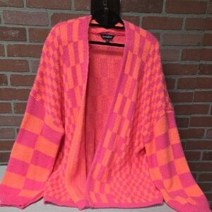 DAVI & DANI Vibrant Pink and Orange Cardigan